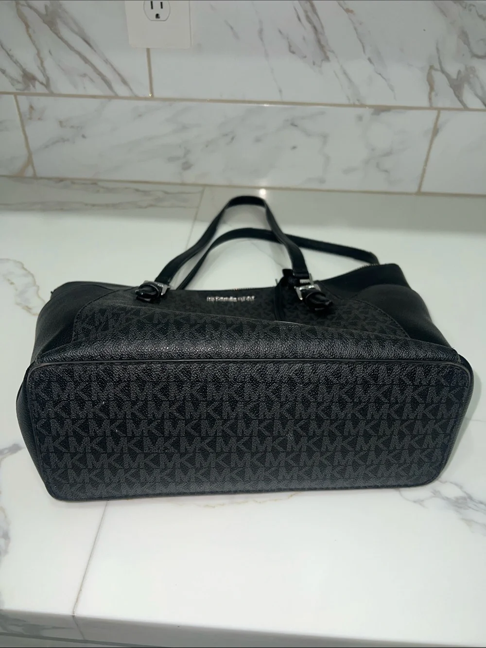 Michael Kors Black MK Logo Tote with Silver Hardware - Picture 2 of 7
